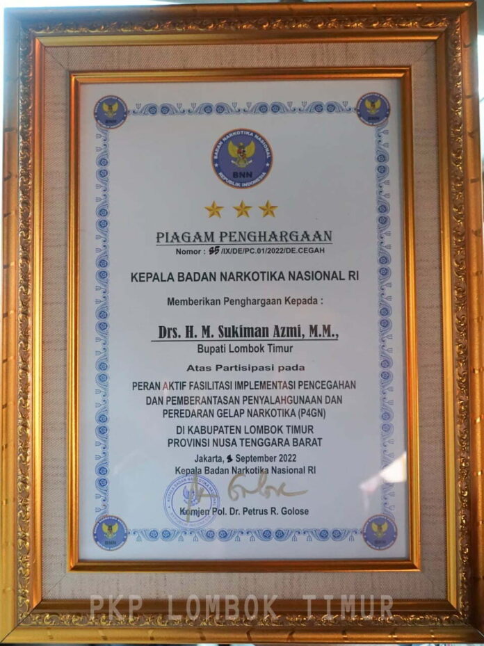 Bupati Sukiman Terima Penghargaan Dari BNN RI
